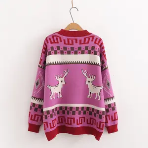 Custom High Quality Ugly Christmas Sweater Deer Jacquard Knitted Sweater Couple Christmas Jumper Pullover Sweater For Unisex