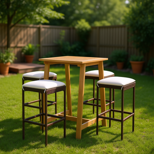 Ensemble de bar de jardin en bois d'acacia, 4 places, structure en rotin, mobilier d'extérieur, design contemporain - Product Image 2