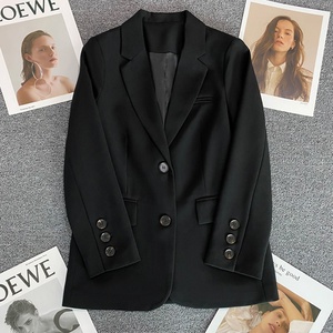 Blazer tissé uni kaki pour femme, style haut de gamme 2023, décontracté <span class=keywords><strong>et</strong></span> élégant, veste tendance en <span class=keywords><strong>laine</strong></span>/<span class=keywords><strong>soie</strong></span> - Product Image 2
