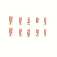 24 Uñas Postizas Largas Tipo Bailarina con Diseño de Diamantes Brillantes, ABS, Cobertura Completa, Personalizables, Estilo Candy