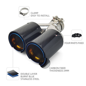 מפעל יצוא m ביצועים שרוף כחול פליטה כפולה טיפים סיבי פחמן Y סוג עבור modifly רכב עמעם צינור לקשט - Product Image 3