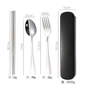 Juego de Cubiertos Portátiles de Acero Inoxidable de Color Personalizado, 3 Piezas, Cubertería Plana para Exteriores, Palillos, Tenedor y Cuchara Plateados para Viaje - Product Image 2
