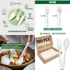 Tenedor y Cuchara Desechables de Almidón de Maíz de Peso Medio, 5 g, Vajilla Ecológica Apta para Eventos - Product Image 4