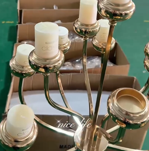 Porte-<span class=keywords><strong>bougie</strong></span> <span class=keywords><strong>en</strong></span> métal doré brillant à 13 branches pour centres de table, événements et accessoires de mariage – Faible coût d'expédition - Product Image 5