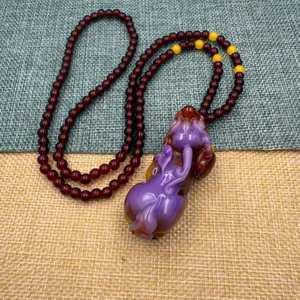 Ethnic Style Beeswax Resin Pendant <b>Long</b> <b>Necklace</b> Trendy Purple Amber Carved Beaded Sweater Chain Lady Neck Chain Men Jewelry - Product Image 4