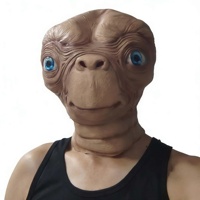 Masque intégral en latex Alien brun clair froissé avec yeux bleus vifs, réaliste, pour cosplay de science-fiction, Halloween, fête en extérieur, accessoire Comic Con