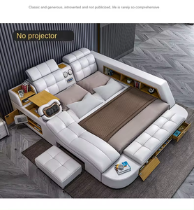 Letto Matrimoniale Smart Moderno Minimalista con Massaggio 1,8m Queen Size in Pelle Stile Tatami con Funzione Proiettore e Contenitore Set Letto per Camera da Letto - Product Image 3