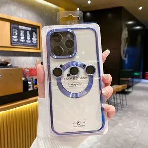 Coque de téléphone magnétique en placage de cd pour iphone 15 pro max 14 13 12 couverture de téléphone en TPU souple transparente avec protecteur d'objectif de caméra