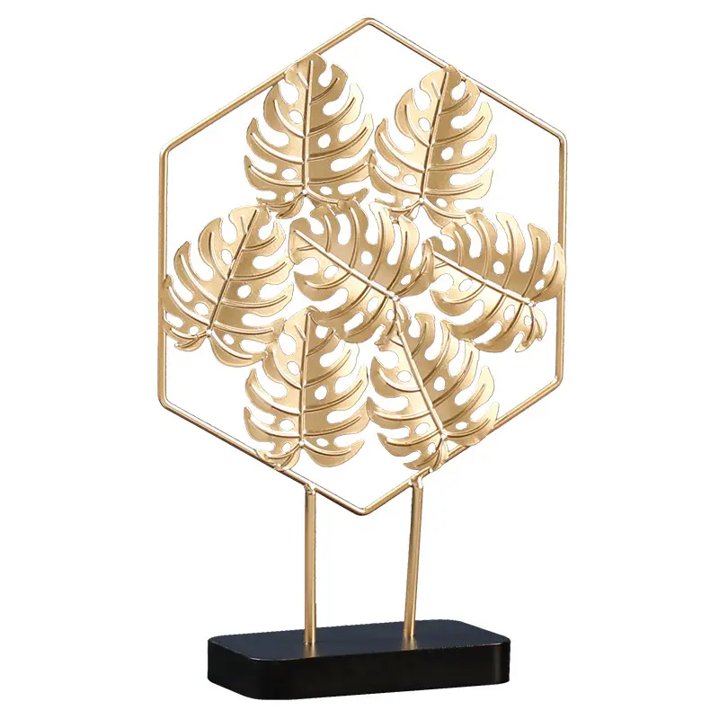 Folhas de ouro modernas de planta, enfeite de plantas, decoração de casa, acessórios para sala de estar, forma de ferro, dourado, decoração de mesa