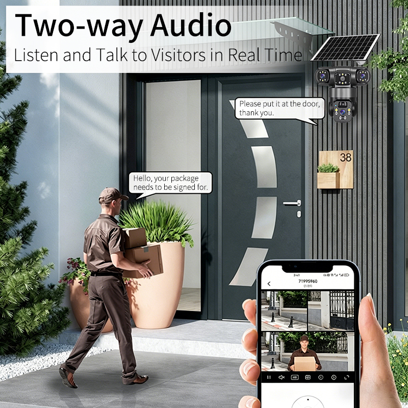 Wistino Outdoor 12MP HD Solar Battery Camera Three Lens Three Screen 360 ° Rotate Detection Alarm Solar 4G Camera · image 5