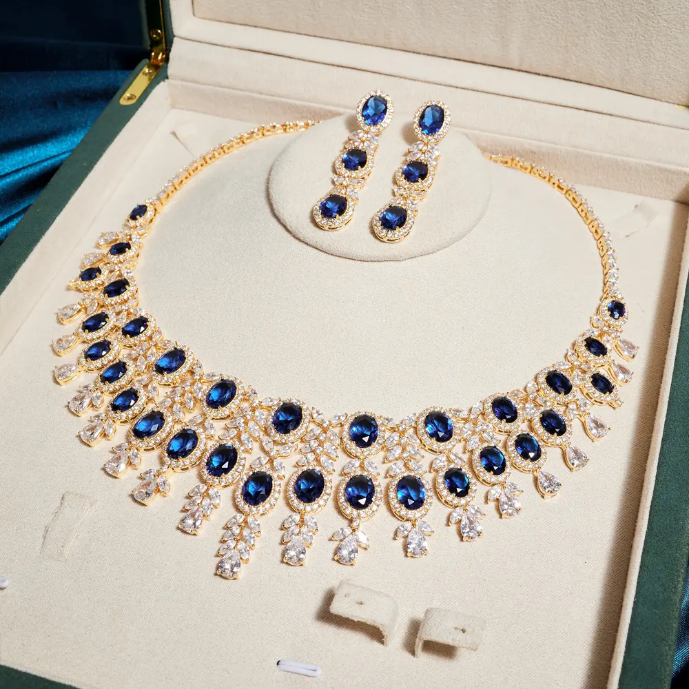 003535 Set di gioielli da donna di lusso AAA CZ Cubic Zirconia Indian Retro elegante grande collana colorata accessori per gioielli da sposa