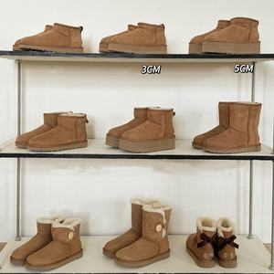 Bottes d'hiver chaudes pour femmes en cuir de vachette véritable et doublure en fourrure de mouton, à semelle épaisse et plate, pour la neige - Product Image 2