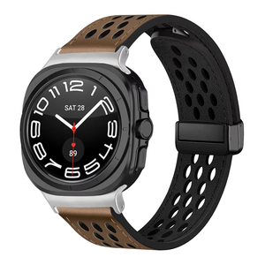 <span class=keywords><strong>Boucle</strong></span> pliante magnétique en <span class=keywords><strong>cuir</strong></span> respirant élastique creux pour Samsung pour Galaxy Watch 47mm Ultra Band Luxury Sport <span class=keywords><strong>Bracelet</strong></span> - Product Image 5