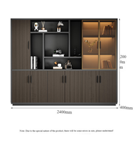Ensemble de bureau de direction moderne avec chaise, table de patron en forme de L avec éclairage LED et armoire