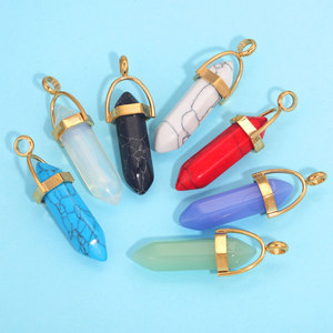 จี้หินรูปหกเหลี่ยม |   กรอบสแตนเลสเคลือบทอง PVD |   จี้ห้อยคอทำจากหิน - Product Image 2