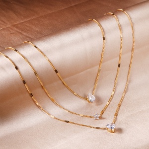 Collar con Colgante de Diamantes en Forma de Gota de Agua y Corazón, Diseño Nuevo y Popular 2022, Cadena Triple, Acero Inoxidable, Chapado en Oro de 18k, para Citas - Product Image 5