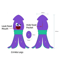 Jouets pour animaux de compagnie, design personnalisé, en peluche, pieuvre, poulpe, pieuvre, calmar froissé, jouets à mâcher avec corde