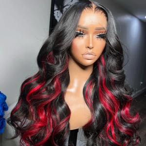 Pelucas delanteras de encaje transparente 13x4 con reflejos rubios rojos negros, peluca Frontal de encaje brasileño con ondas corporales de cabello humano prearrancado - Product Image 2