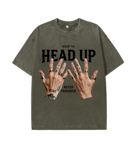 T-shirt Oversize Délavé Rétro Streetwear avec Imprimé 'Keep Ya Head up Never Parender' pour Homme, Style Hip Hop Décontracté Y2K, Stock USA, Vente en Gros - Product Image 3