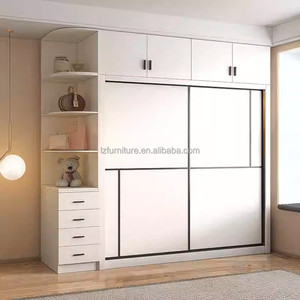 Ensemble de meubles de chambre pour studio économique : Lit flottant en bois avec armoire coulissante, table de nuit et coiffeuse - Product Image 4