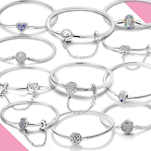 Pulseras <span class=keywords><strong>de</strong></span> Plata 925 <span class=keywords><strong>Originales</strong></span> con Cierre <span class=keywords><strong>de</strong></span> Cadena <span class=keywords><strong>de</strong></span> Serpiente y Abalorios para <span class=keywords><strong>Charms</strong></span>, Joyería DIY para Mujer - Product Image 1