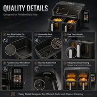 Friteuse à air double zone AOJA 9L, commande FOB conteneur, 2400W, double panier, fenêtre visible, contrôle indépendant de la température