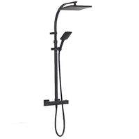 Mitigeur thermostatique de douche, mitigeur mural carré de douche de bain avec contrôle de température et douchette noir