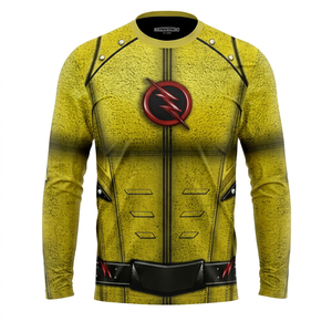 YNVTH Maillot de sport à manches longues jaune pour homme, imprimé par sublimation, avec logo éclair rouge, séchage rapide, automne/hiver A1-0005 - Product Image 1