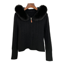 Pull en laine de luxe à capuche en fourrure de renard, tricoté, écologique, veste pour femmes, hiver, automne, vêtements d'extérieur décontractés, cardigan chaud en tricot
