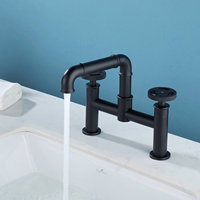Tuyau industriel Robinet d'évier de salle de bain Noir mat 2 poignées en laiton massif Robinet d'évier de salle de bain