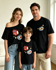 T-shirts assortis pour la famille, imprimé à carreaux pomme, pour maman, <span class=keywords><strong>papa</strong></span> <span class=keywords><strong>et</strong></span> enfant, doux pour la peau <span class=keywords><strong>et</strong></span> respirant, sans sensation de surchauffe au printemps <span class=keywords><strong>et</strong></span> en été - Product Image 2