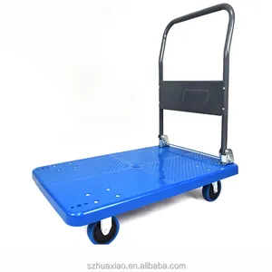 Vier Wielen 300Kg Stille Vaste Leuning Opvouwbare Platform Magazijn Cargo Hand Trolley