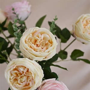 YAYUN A-1124ดอกกุหลาบประดิษฐ์เดวิดออสติน,ดอกกุหลาบทำจากผ้าไหมพร้อมก้าน - Product Image 5