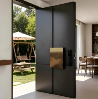 Porte pivotante géométrique en aluminium noir et or de luxe, porte d'entrée extérieure moderne, serrure numérique intelligente, antivol, isolation thermique, insonorisation, hôtel