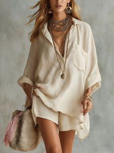 Completo Estivo 2026 da <span class=keywords><strong>Donna</strong></span>: <span class=keywords><strong>Pantaloni</strong></span> Larghi in <span class=keywords><strong>Lino</strong></span> Tinta Unita con Tasche e Top Coordinato - Product Image 2