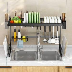 Porte-vaisselle en métal multifonction écologique à trois couches avec rangement blanc et noir - Product Image 3