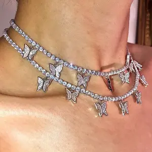 Trendz N62003 Vente Chaude Produits Bling Glacé Cubain Lien Chaîne Colliers de Cou de Charme <span class=keywords><strong>Papillon</strong></span> Tennis Collier pour Les Femmes - Product Image 1