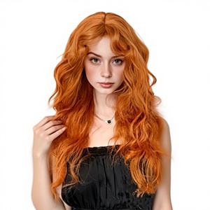Perruque de style européen et américain pour femme, sexy, avec frange orange désordonnée, <span class=keywords><strong>cheveux</strong></span> synthétiques bouclés longs et ondulés, volumineuse, polyvalente, pour usage quotidien et cosplay - Product Image 1