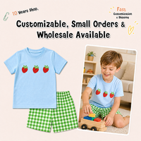 Puresun, fabricant sur mesure, t-shirt en coton 100% avec broderie de fraises, short en gingham, ensemble 2 pièces pour garçons de 2 à 8 ans