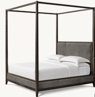 Lit mural king-size en chêne massif de luxe avec baldaquin en tissu, design européen, lit plateforme