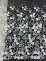 Tissu en dentelle brodée de papillons floraux 3D blancs, avec sequins et perles, en tulle maillé pour robe de mariée, livraison rapide en stock