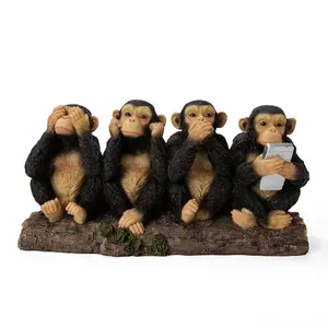 Custom Polyresin Figurine Monkey Figurine Four Sitting Play Monkeys Resin Statues