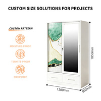 Armoire moderne en acier avec 2 portes coulissantes, miroir pleine longueur, imprimé floral, 2 tiroirs inférieurs, fabrication OEM ODM