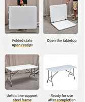 Table pliante rectangulaire en plastique avec pieds en métal pour usage intérieur, capacité 6 personnes, design minimaliste
