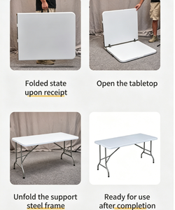 Mesa Plegable Rectangular de Plástico con Patas Metálicas para Uso en Interiores, Capacidad para 6 Personas, Diseño Minimalista - Product Image 4