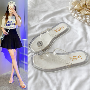 Sandales de plage amincissantes à clip d'orteil, style européen et américain, avec strass et motif <span class=keywords><strong>visage</strong></span> souriant, pour l'été et les loisirs en extérieur - Product Image 2