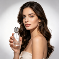 Flacon pulvérisateur de parfum en verre transparent rechargeable, atomiseur de parfum avec capuchon en métal lourd, conception de logo personnalisé, sérigraphie cosmétique