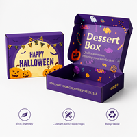 Boîte d'expédition en carton ondulé pliable, écologique et recyclable, en matériaux recyclés, thème Halloween, violette, avec logo personnalisé et doublure en mousse, pour fête