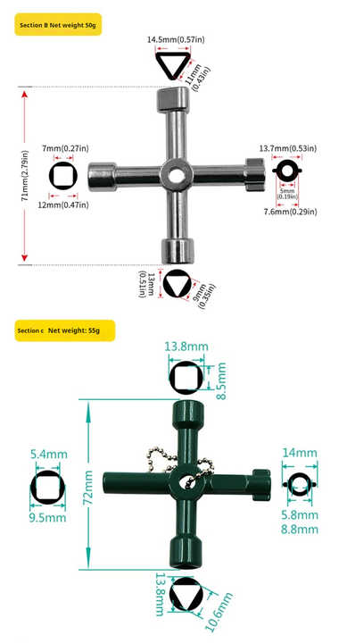 4-in-1 Universal Cross Key Wrench for Train Electrical Elevator Cabinet ...