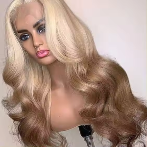 Wig Rambut Asli Eropa Transparan Hd Lace Frontal PrePlucked Cuticle Aligned <span class=keywords><strong>Ash</strong></span> Blonde Highlight # 60 Wig Rambut Depan Berwarna Lace - Product Image 5